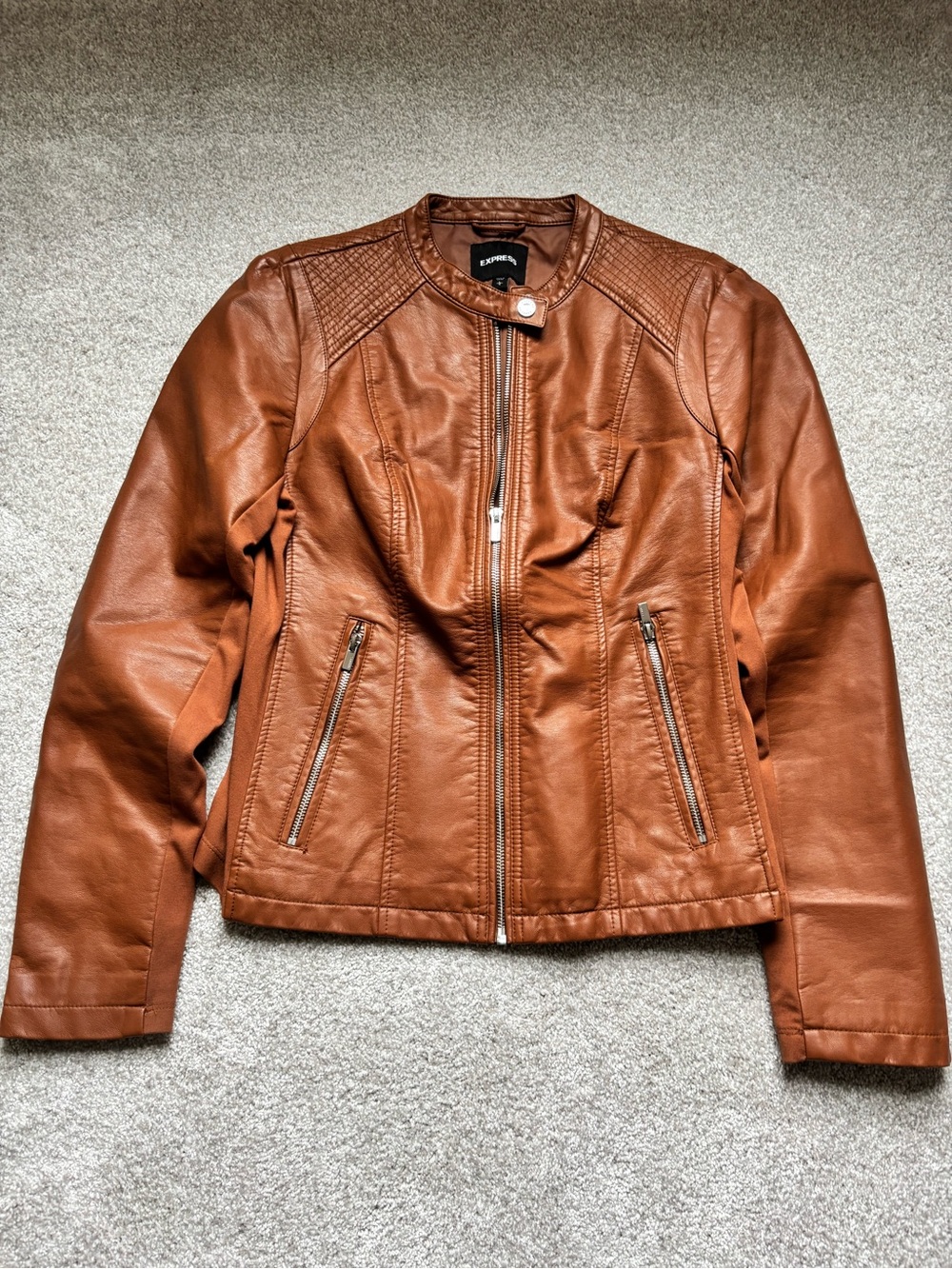 Express Cognac Faux Leather Moto Jacket
